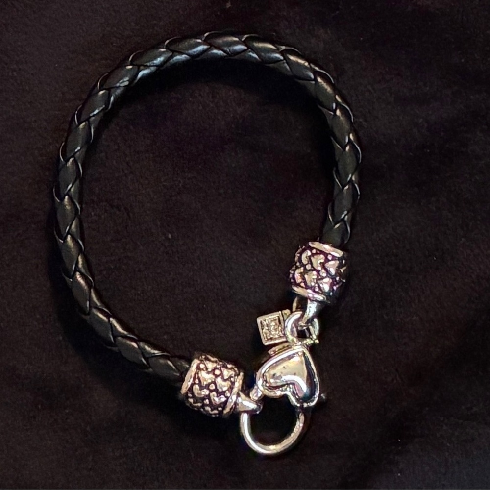 Black Braided rope Bracelet with Silver tone Accents and tiny box charm.